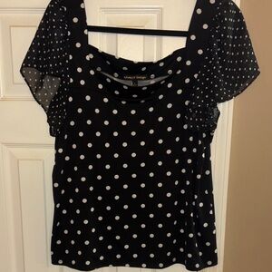 Bundle 2/$20 Always indigo ladies Black Polka Dot Blouse, large